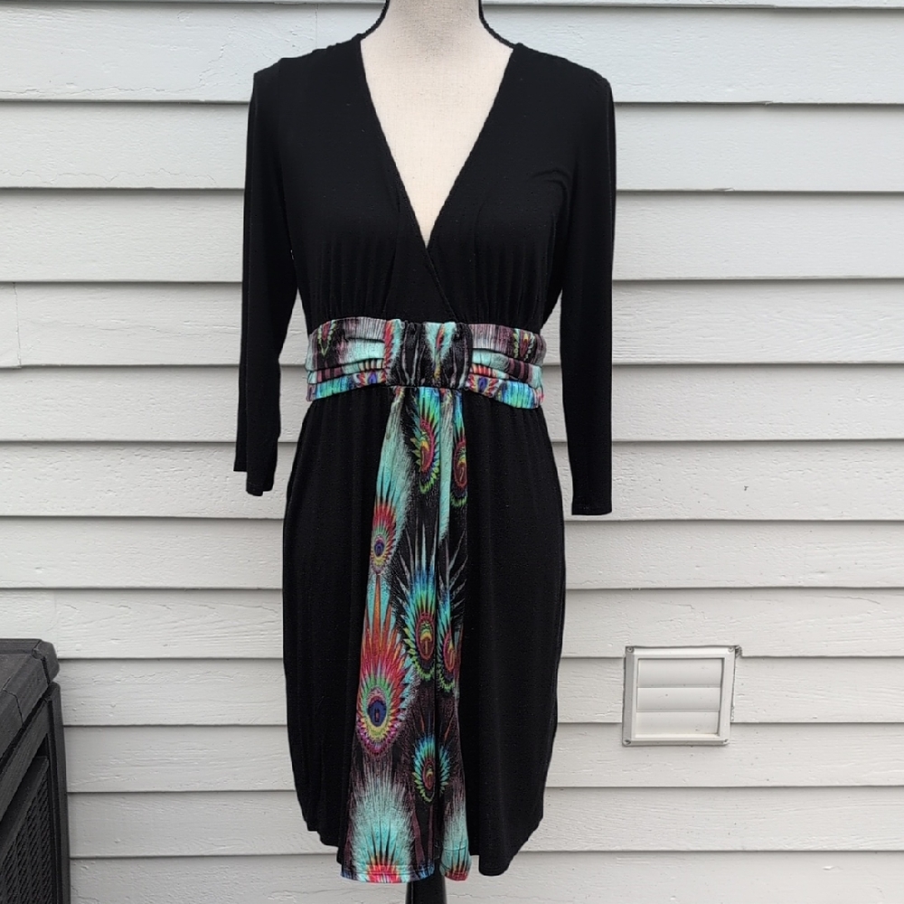 Faith 21 1X V-Neck Peacock Swing Dress